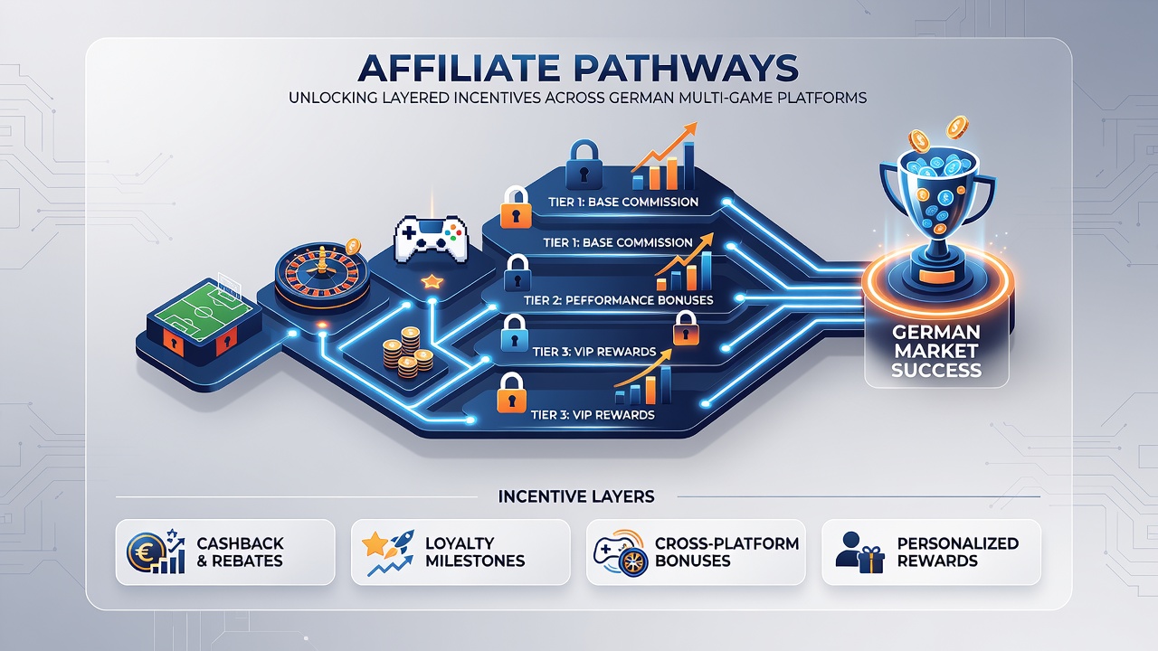 Diagramm zur Verknüpfung von Affiliate-Pfaden mit gestaffelten Anreizen auf deutschen Plattformen