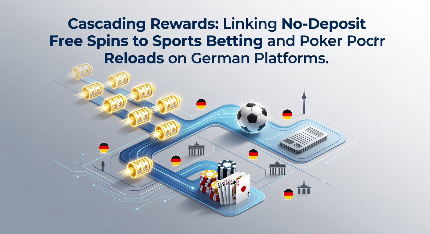 Darstellung eines kaskadierenden Belohnungssystems mit Free Spins, Sportwetten und Poker-Chips auf einer deutschen Online-Plattform