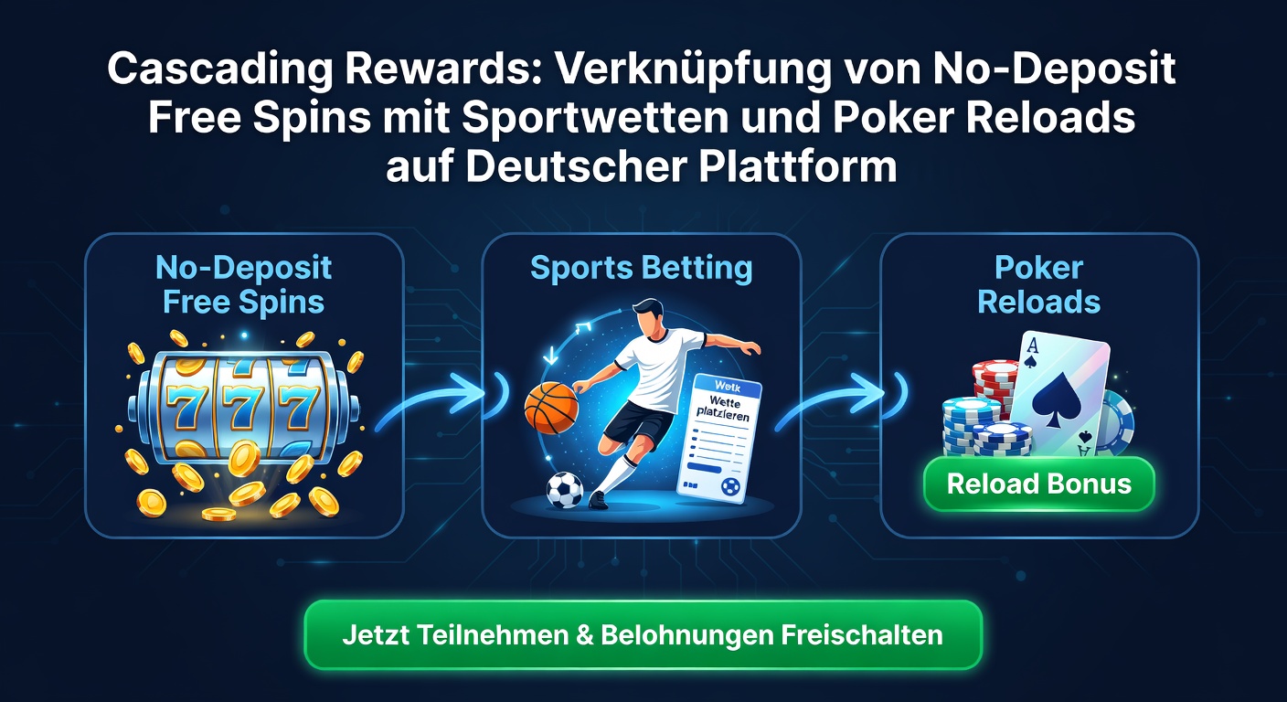 Grafik einer Kaskade von Free Spins zu Sportwetten-Quotes und Poker-Turnieren auf einem deutschen Casino-Dashboard