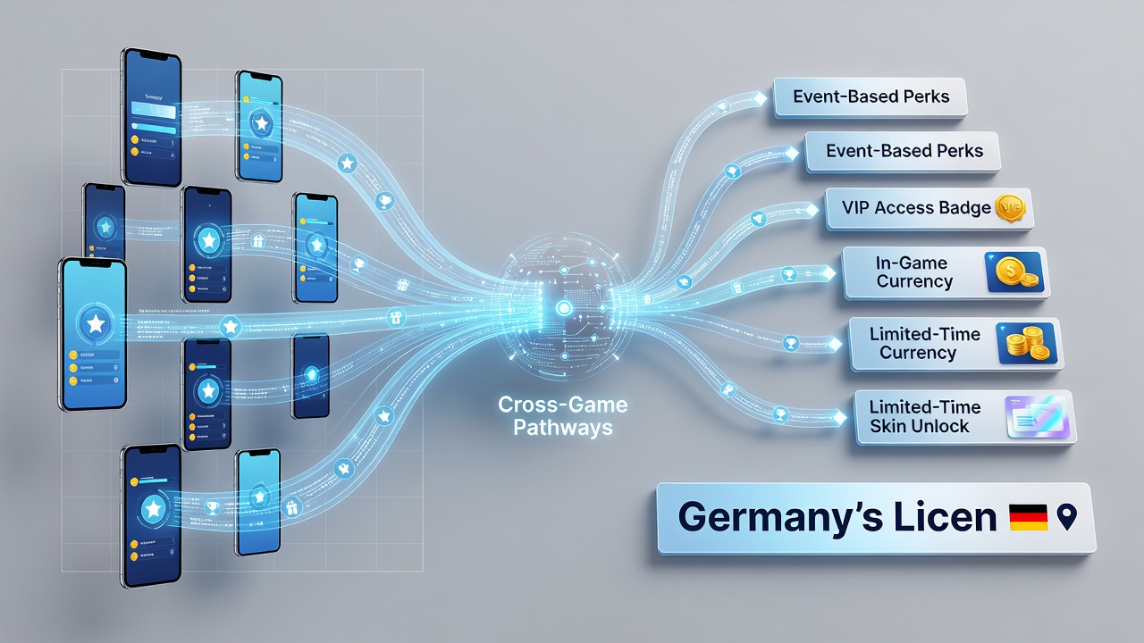 Darstellung von plattformübergreifenden Belohnungspfaden die mobile Nutzer mit Event-Perks auf regulierten deutschen Seiten verbinden