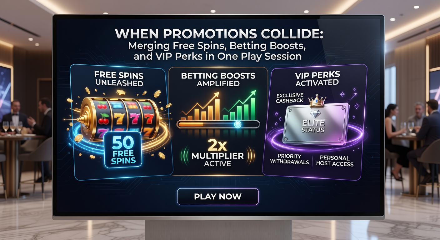 Beispielhafte Grafik einer kombinierten Casino-Session mit Free Spins, Boosted Wetten und VIP-Cashback-Anzeige auf einem Bildschirm